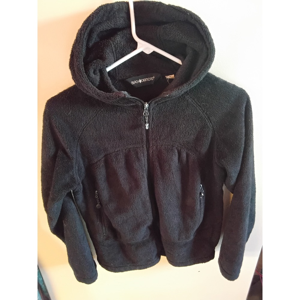 Black‎ Diamond Kids Fleece Hoodie Full Zip Jacket Black Fuzzy Warm Size S